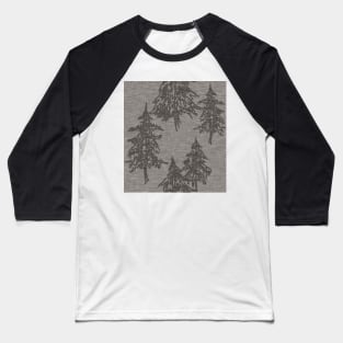Evergreen Trees - Dark Grey Linen Texture Baseball T-Shirt